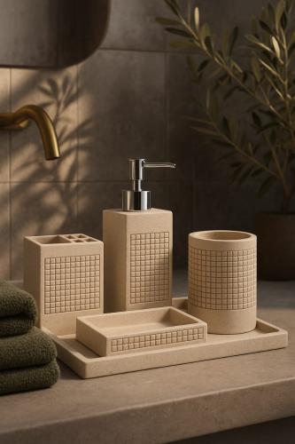 طقم إكسسوارات مغسلة بتصميم مربعات أنيق