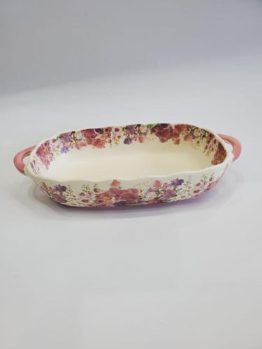 صحن تقديم بيضاوي بورسلان بنقوش زهرية فاخرة