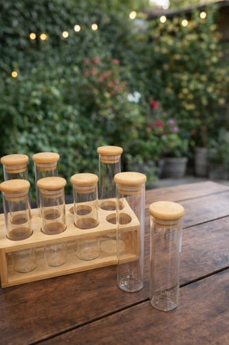 طقم علب بهارات زجاج مع حامل خشبي