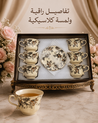 طقم اكواب قهوة تركي بنقوش زهريه