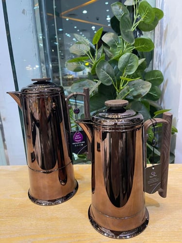 ترمس قهوة فاخر ستانلس ستيل بيد خشبية