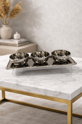 طقم تقديم فاخر بثلاثة أوعية مع صينية نحاس صناعة هن...