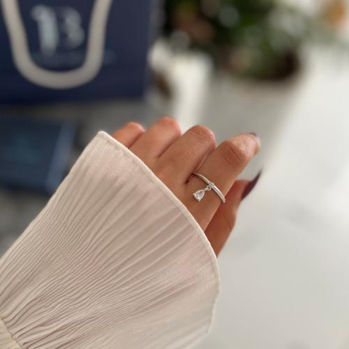 خاتم فضي بكرستال متدلية ( مع كيس وعلبة الموضح بالص...