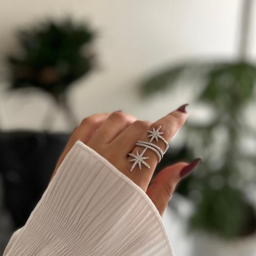 خاتم فضي كبير بالنجوم (فري سايز)