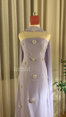 فستان مناسبات طويل موف+شال منفصل