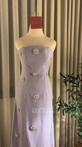 فستان مناسبات طويل موف+شال منفصل