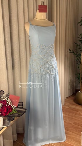 فستان مناسبات سماوي قطعتين