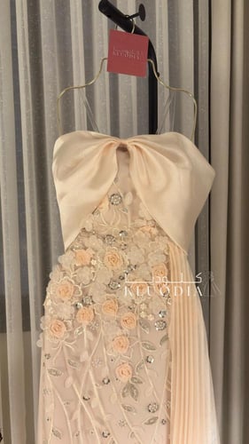 فستان سهره مورد فخم سكري بكسرات جانبيه