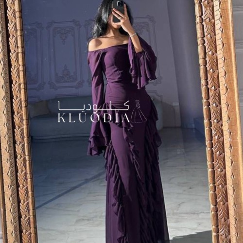 فستان شيفون كرانيش ب اكمام واسعه