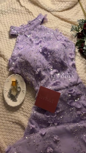 فستان سهره فخم موف ب اكمام منفصله