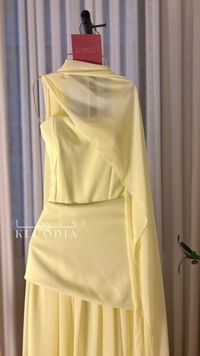 فستان ليموني انيق+ شال منفصل