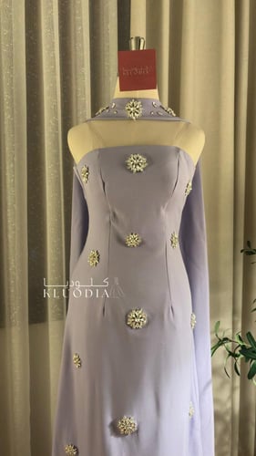 فستان مناسبات طويل موف+شال منفصل