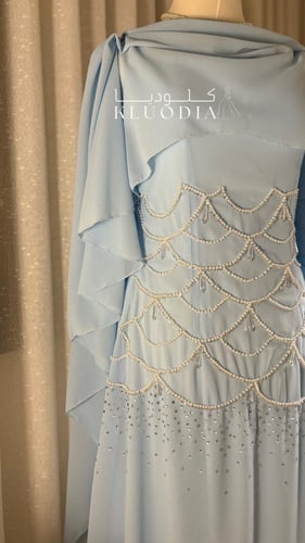 فستان مناسبات سماوي قطعتين