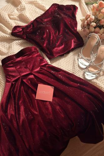 طقم مخمل شتوي لامع قطعتين