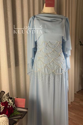 فستان مناسبات سماوي قطعتين