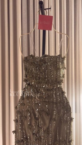 فستان سهره فخم زيتي بقطعتين منفصله