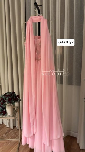 فستان مناسبات وردي+ شال منفصل