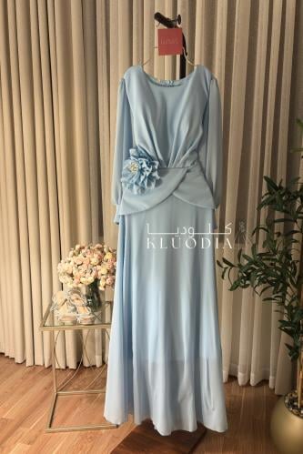 فستان ساتر انيق لون سماوي