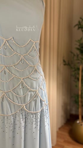 فستان مناسبات سماوي قطعتين