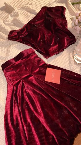 طقم مخمل شتوي لامع قطعتين