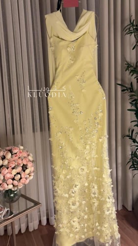 فستان سهره ليموني + شال منفصل