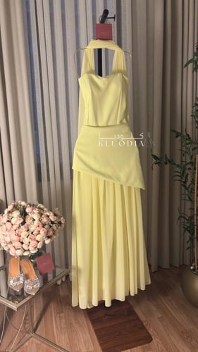 فستان ليموني انيق+ شال منفصل