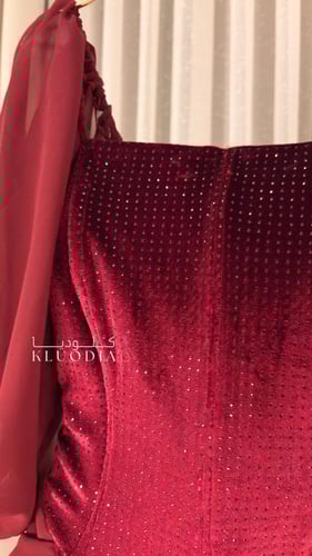 فستان انيق بصدريه مخمل وأكمام شيفون