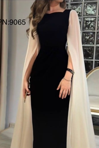 فستان كريب بأكمام شيفون