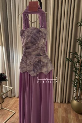 فستان مناسبات ملون+شال منفصل