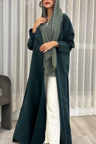 عبايه حرير مغسول ياباني قصة نص كلوش + طرحه مزينه ب...