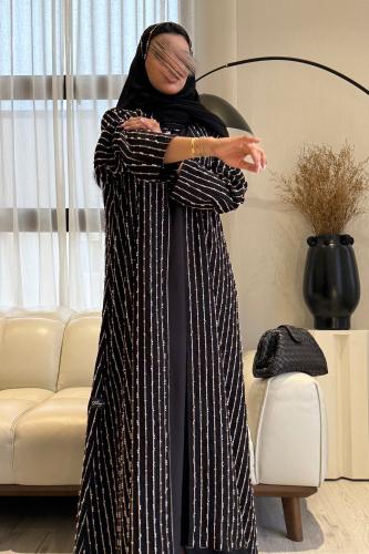 عباية كريب اسود مشكوكه لولو +طرحه بطرف لولو