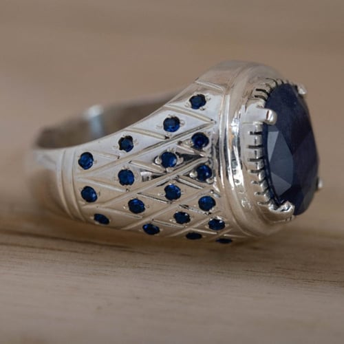 خاتم رجالي حجر الزفير الطبيعي واحجار الزركون