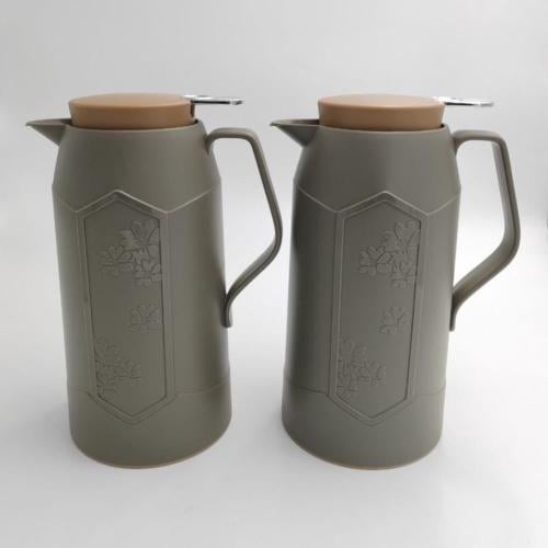 طقم ترامس شاي وقهوة 1 لتر اخضر زيتي مع بيج أنيق