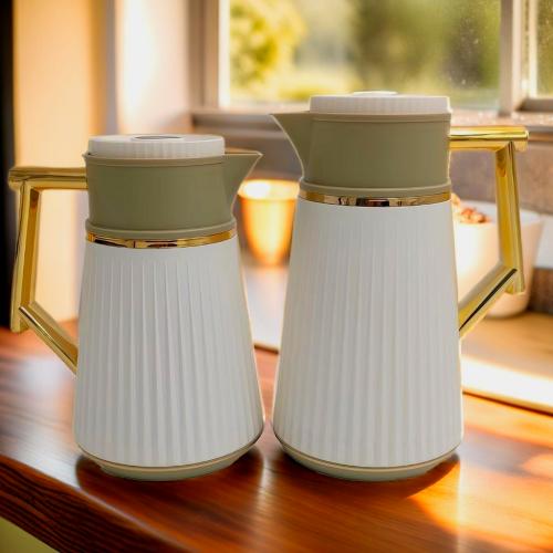 طقم ترامس شاي وقهوة 0.5/1.0 لتر بيج وزيتي مع ذهبي...