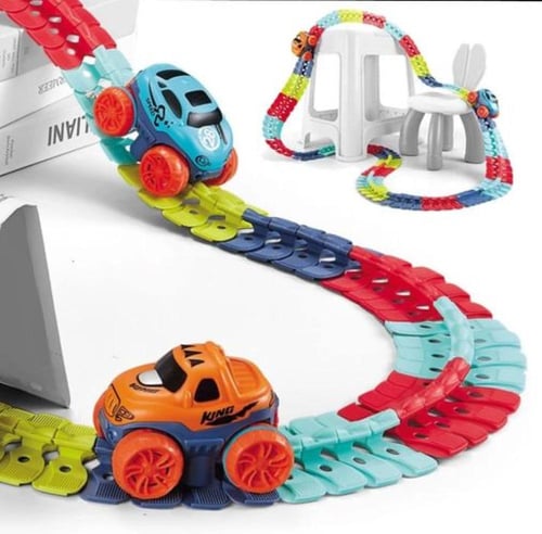 لعبة مسار سباق السيارات 92 قطعة بمصباح LED للاطفال