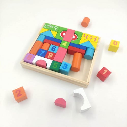 مكعبات خشبية للأطفال 38 قطعة مكعبات البناء وتعلم ا...