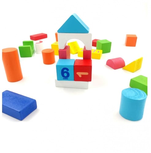 مكعبات خشبية للأطفال 38 قطعة مكعبات البناء وتعلم ا...