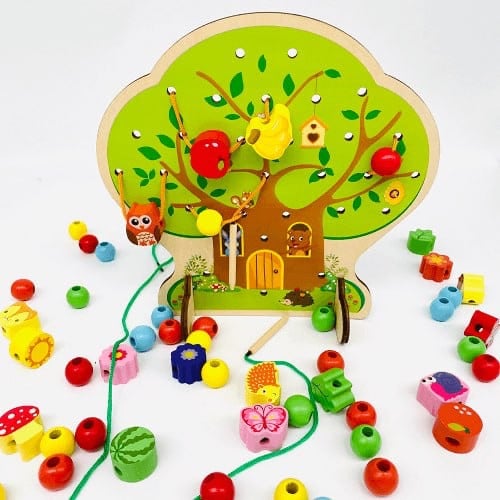 لعبة شجرة لظم الخرز و الفواكهة خشبية