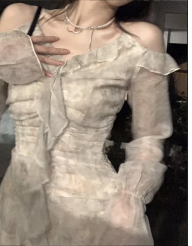 فستان نمط فرنسي ربيعي مكشكش