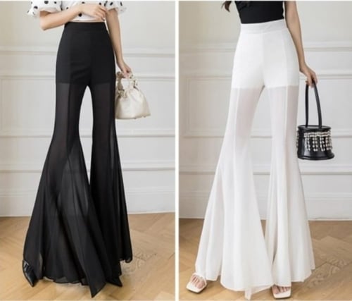 بنطلون شيفون واسع الساق عالي الخصر