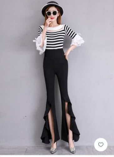 بنطلون خصر عالي شق اسفل الساق ذو قصة ارجل واسعه