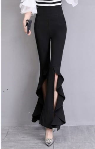 بنطلون خصر عالي شق اسفل الساق ذو قصة ارجل واسعه