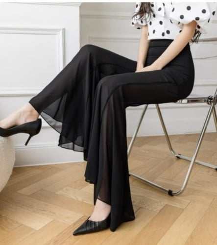 بنطلون شيفون واسع الساق عالي الخصر