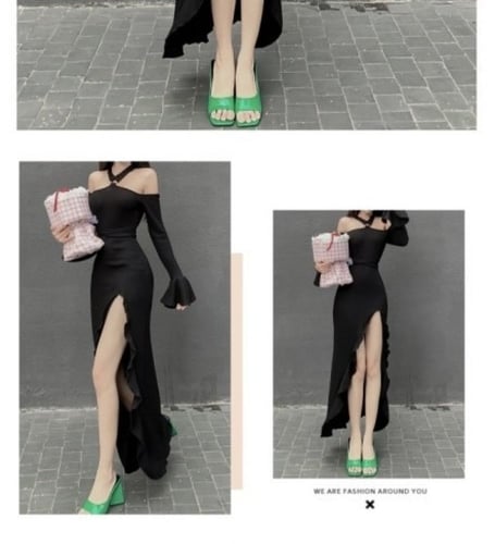 فستان قطني مع بلوسترموديل فرنسي بأكمام طويلة بفتحة...