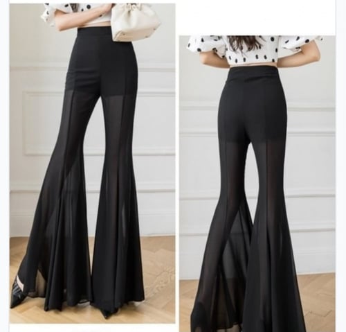 بنطلون شيفون واسع الساق عالي الخصر