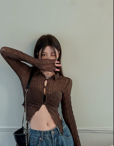 بلوزه سبايس اكمام طويلة بقصة ضيقة مجوفة الجوانب