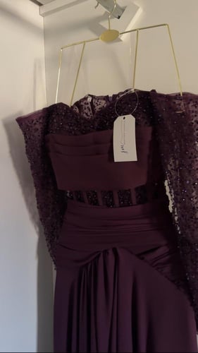 فستان دانا باذنجاني باكمام