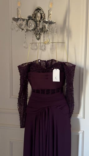 فستان دانا باذنجاني باكمام