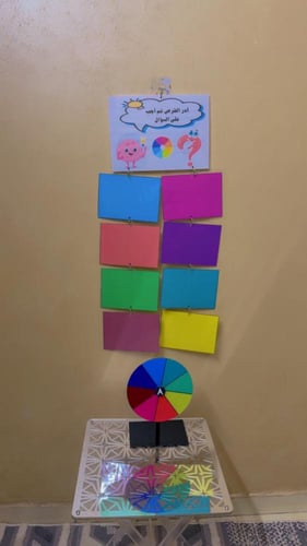 قرص ملون مع بطاقات الاسئلة