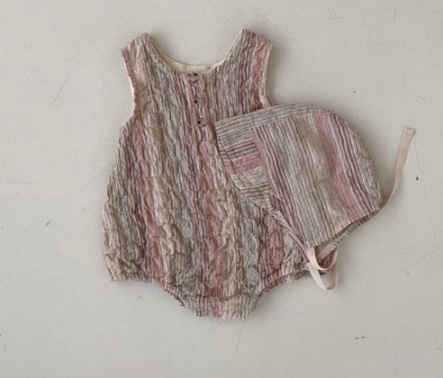 STRIPED BODYSUIT WITH BONNET - RED